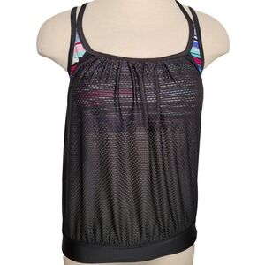 ZeroXposur Womens 10 Multi color Spaghetti Strap Padded Tankini Shear Swim Top